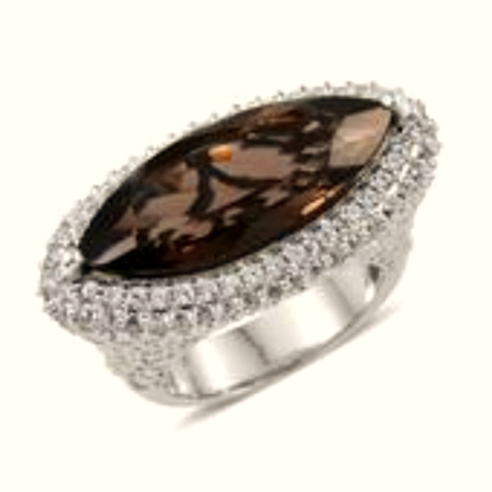 Sterling Silver Smokey Quartz and Zircon Ring